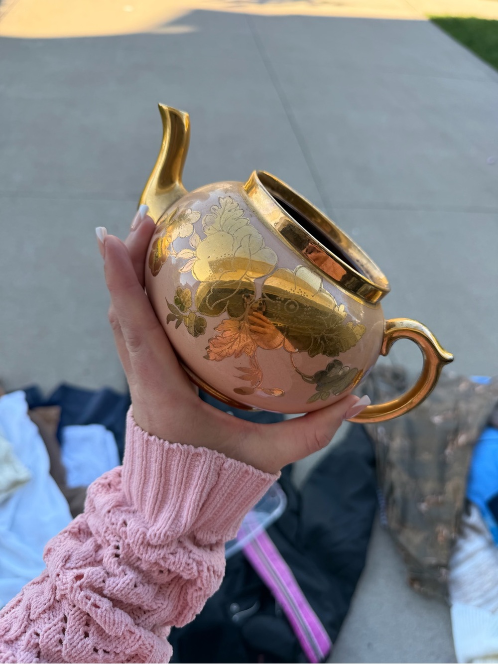 Vintage Gibson & Sons Eden Teapot Burslem England Peach Gold Floral No Lid